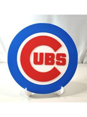 Chicago Cubs Logo Display Stand - 3D Printed White Base Red & Blue Emblem Freest